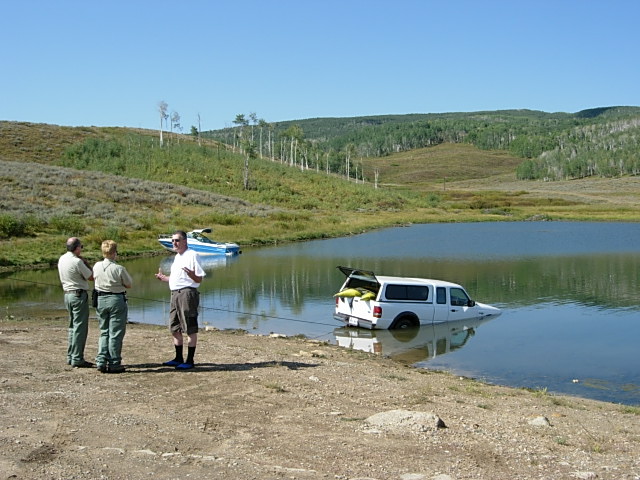The truck being pulled from the reservoir the next morning